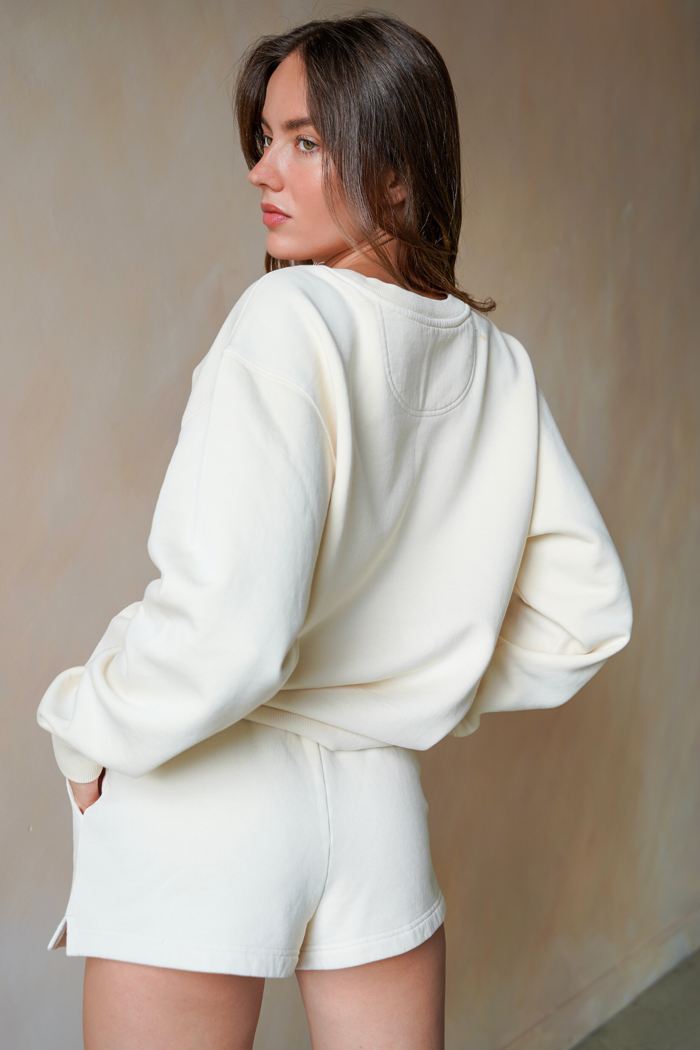 Solid Off White Sweatshorts