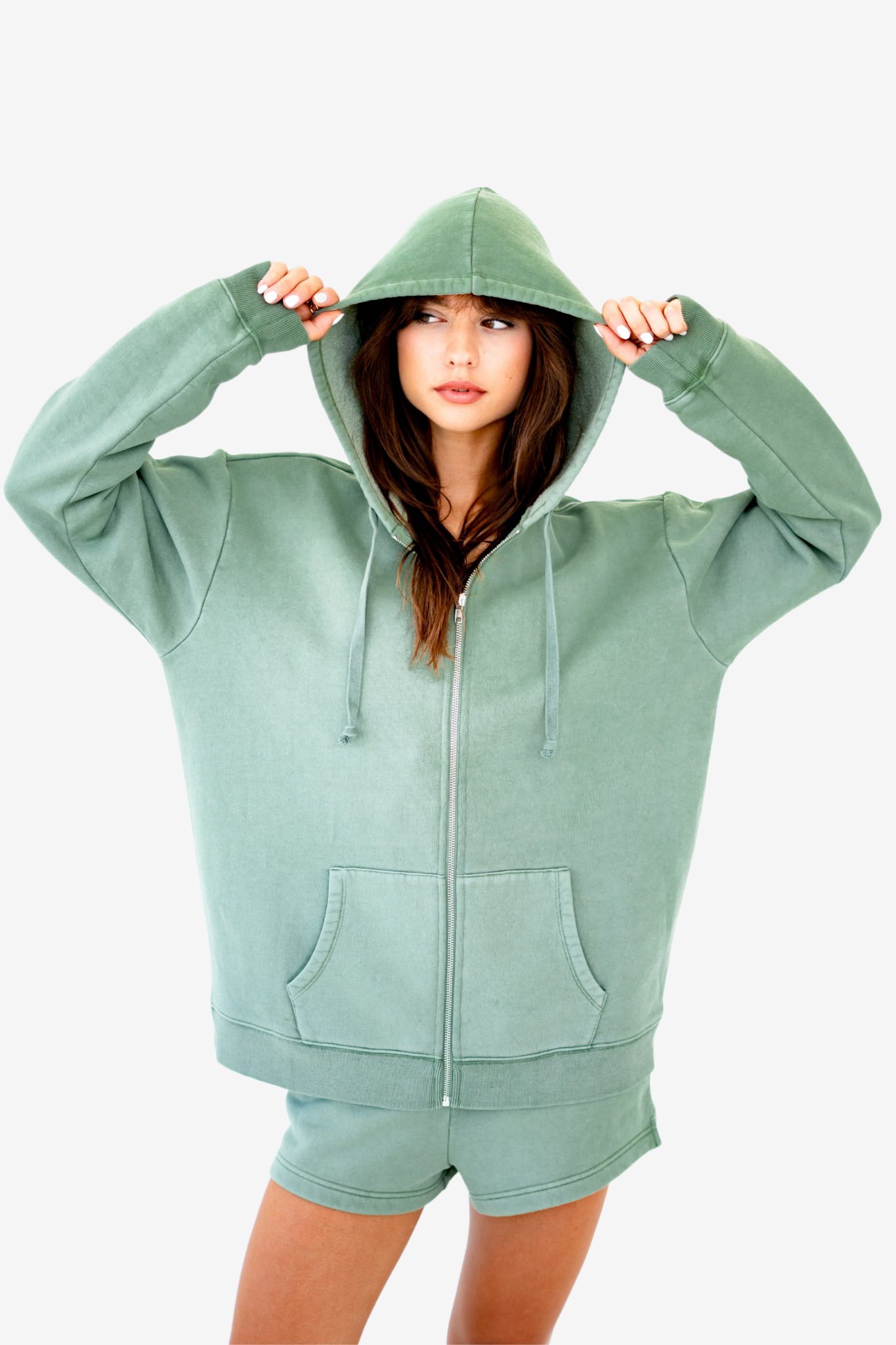 Solid Green Zip Hoodie