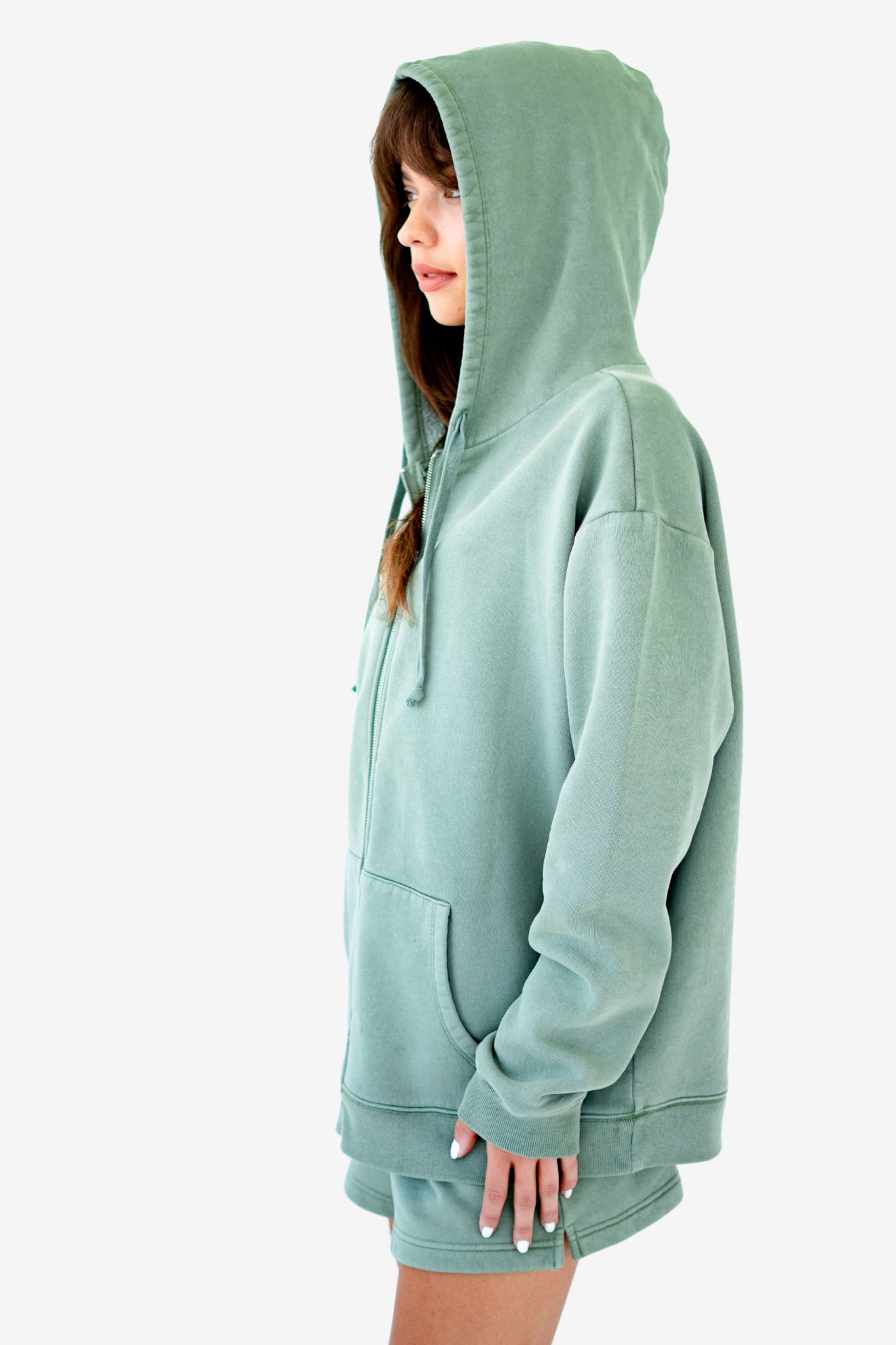 Solid Green Zip Hoodie
