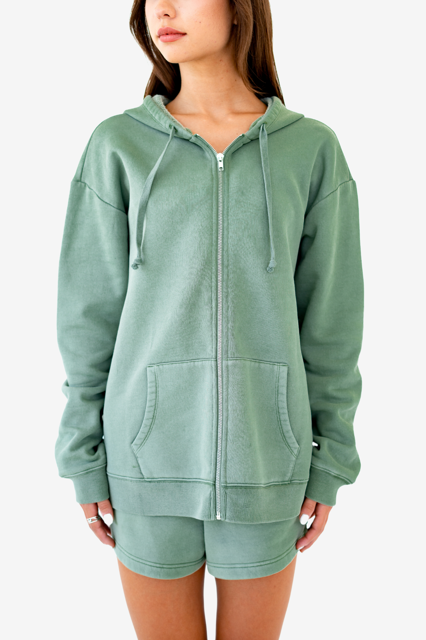Solid Green Zip Hoodie