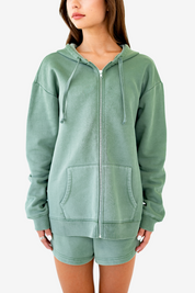 Solid Green Zip Hoodie