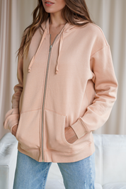 Solid Cafe Cream Zip Hoodie