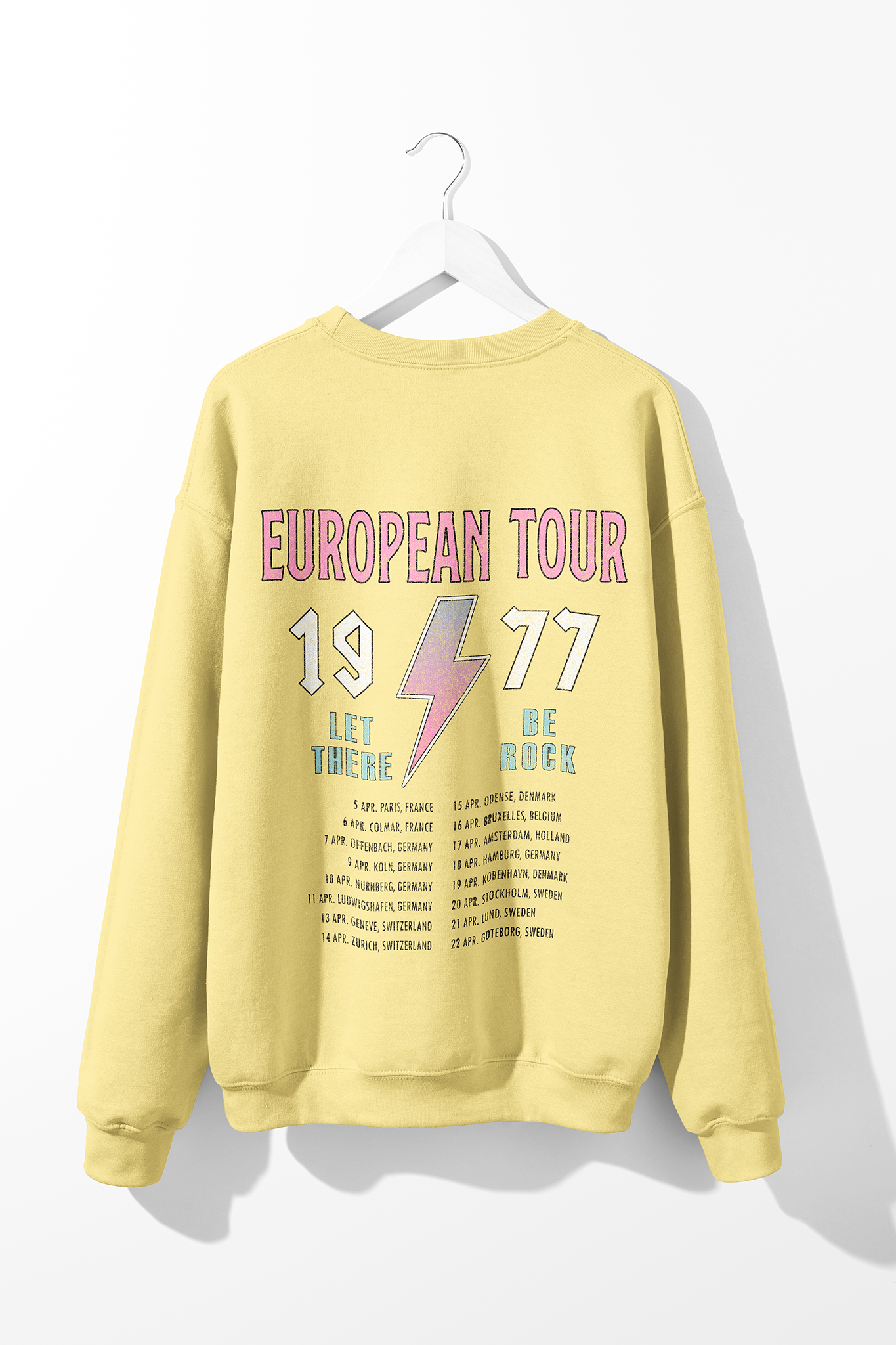 AC/DC European Tour Graphic Unisex Crew Sweatshirt in Yellow 