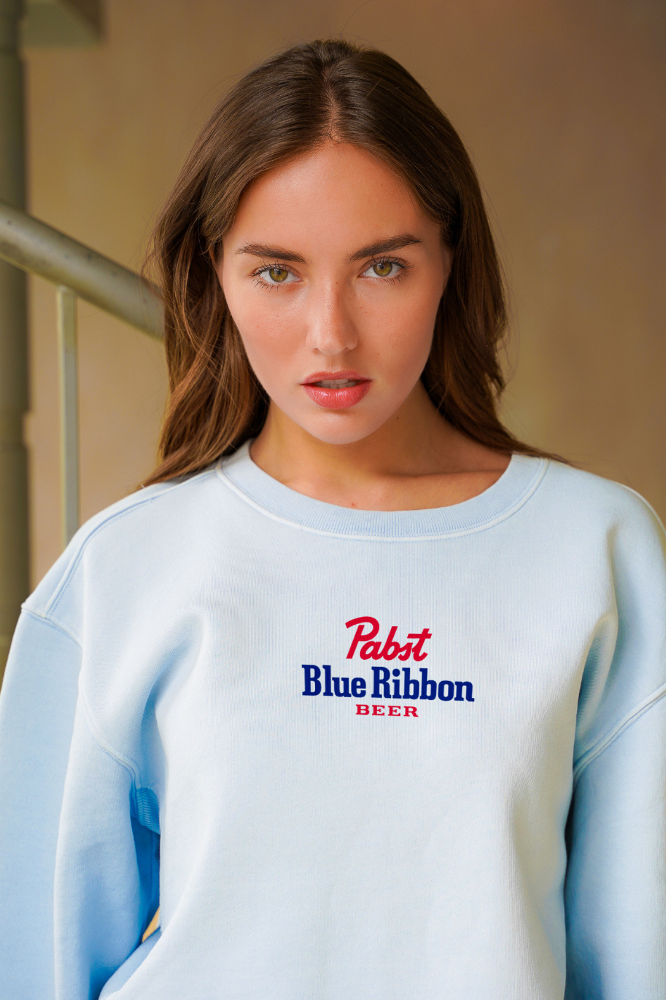 Pabst Blue Ribbon Embroidered Unisex Crew Sweatshirt in Sky Pabst Blue Ribbon Embroidered Unisex Crew Sweatshirt in Sky